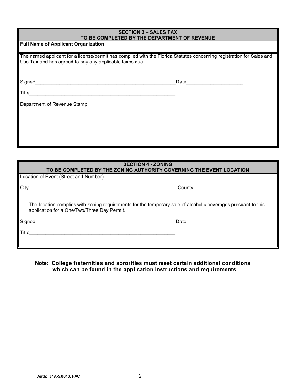 Form ABT-6003 Application for One / Two / Three Day Permit or Special Sales License - Florida, Page 5