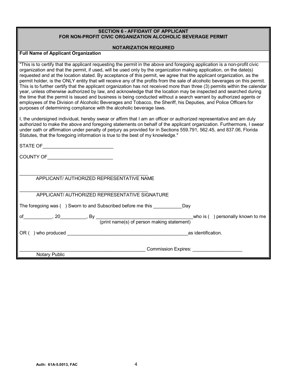 Form ABT-6003 Application for One / Two / Three Day Permit or Special Sales License - Florida, Page 7