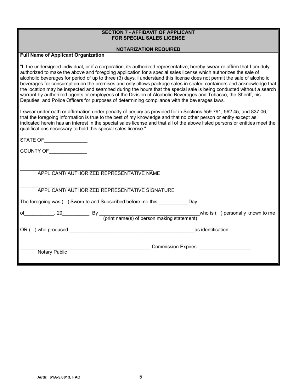 Form ABT-6003 Application for One / Two / Three Day Permit or Special Sales License - Florida, Page 8