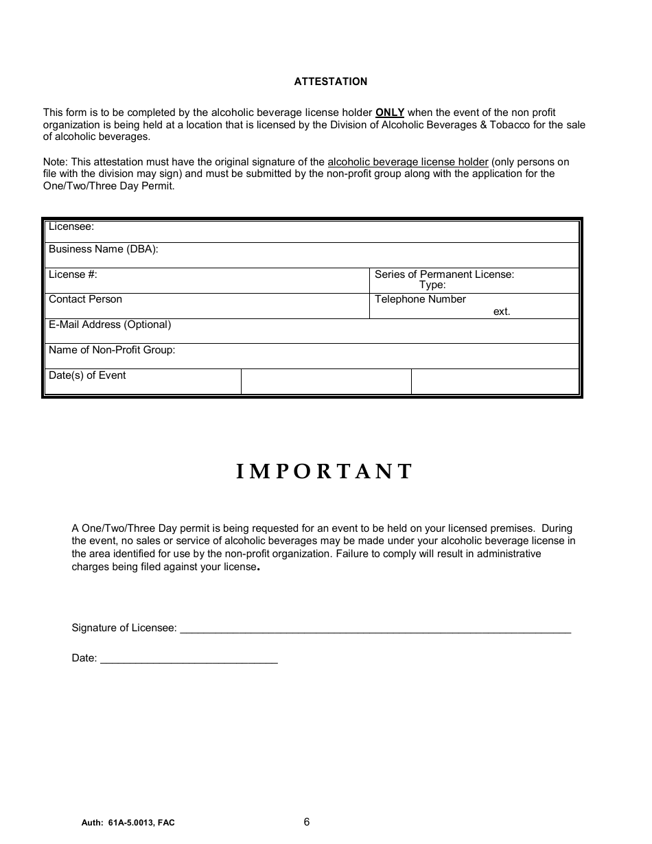 Form ABT-6003 Application for One / Two / Three Day Permit or Special Sales License - Florida, Page 9