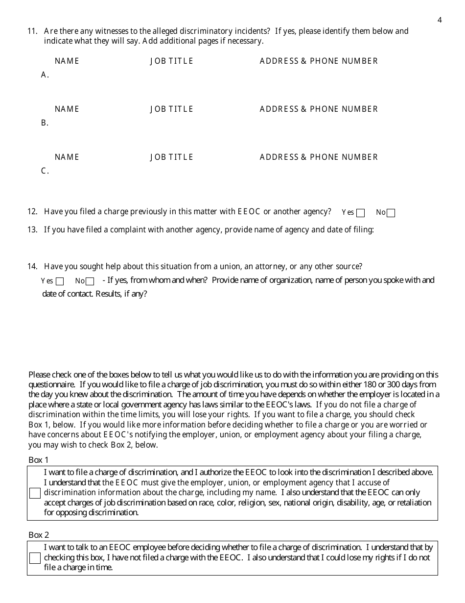 Intake Questionnaire, Page 5
