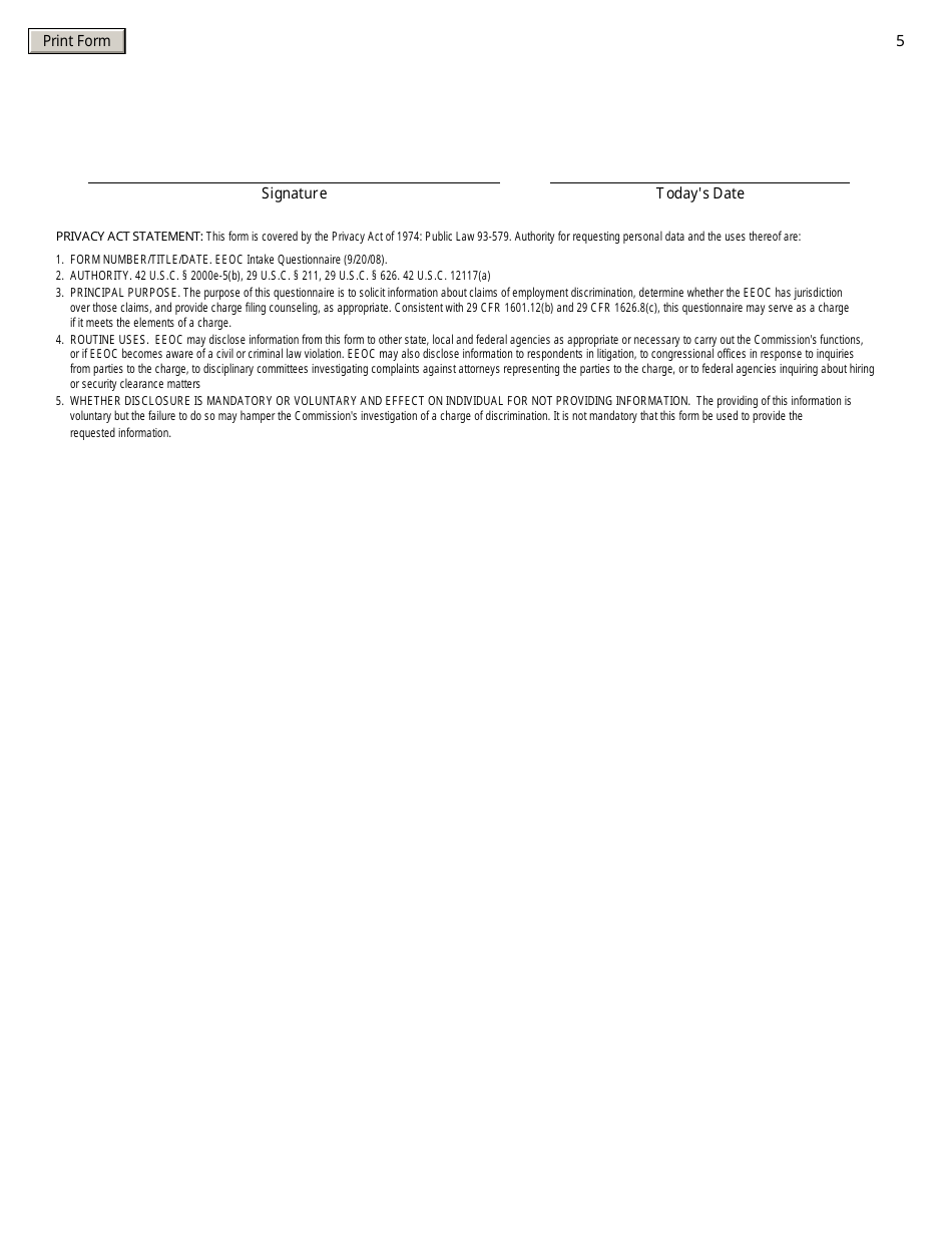 Intake Questionnaire, Page 6