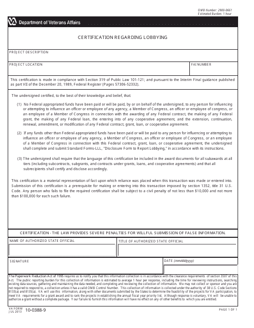 VA Form 10-0388-9  Printable Pdf