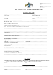 Document preview: Swazilandian Visa Application Form - High Commission of the Kingdom of Swaziland - Federal Territory of Kuala Lumpur, Kuala Lumpur, Malaysia
