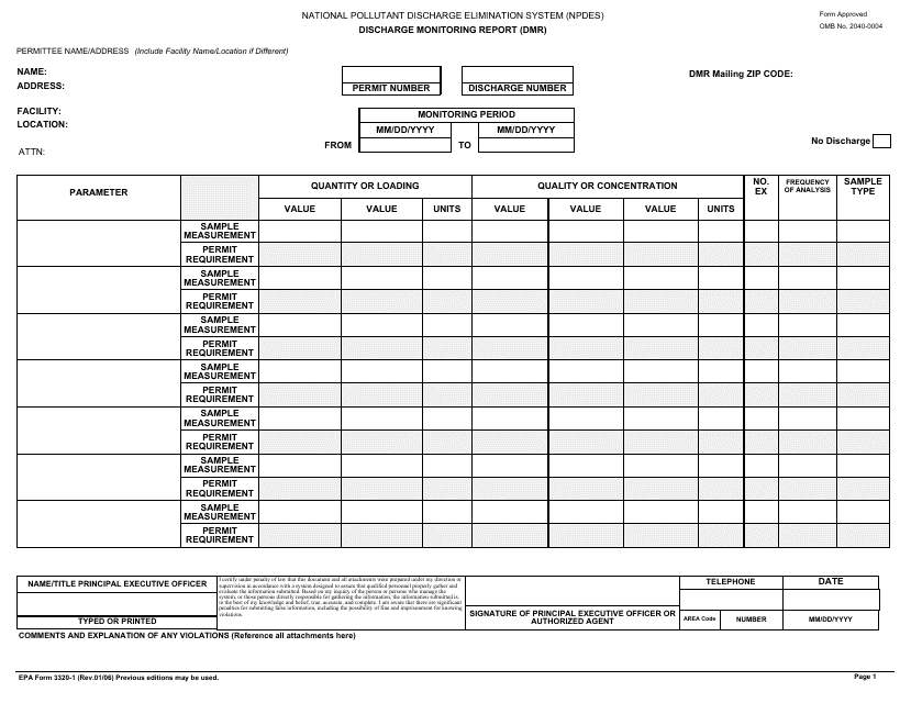 EPA Form 3320-1  Printable Pdf