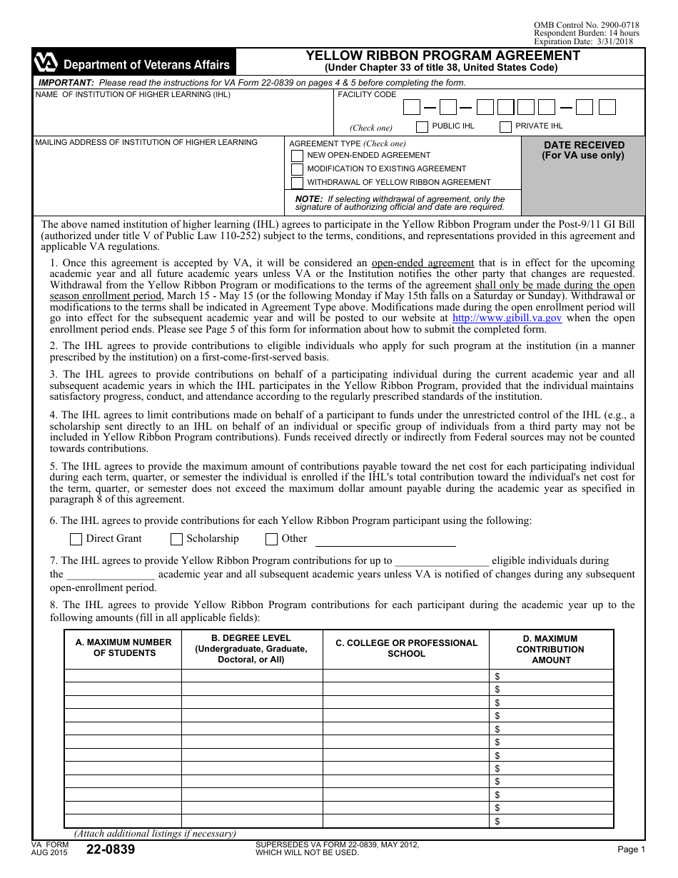 VA Form 22-0839 - Fill Out, Sign Online and Download Fillable PDF ...