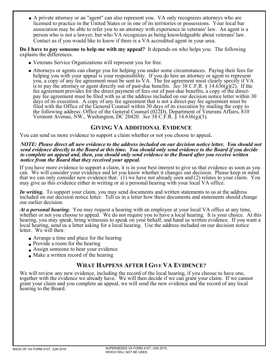 VA Form 4107 Your Rights to Appeal Our Decision, Page 2
