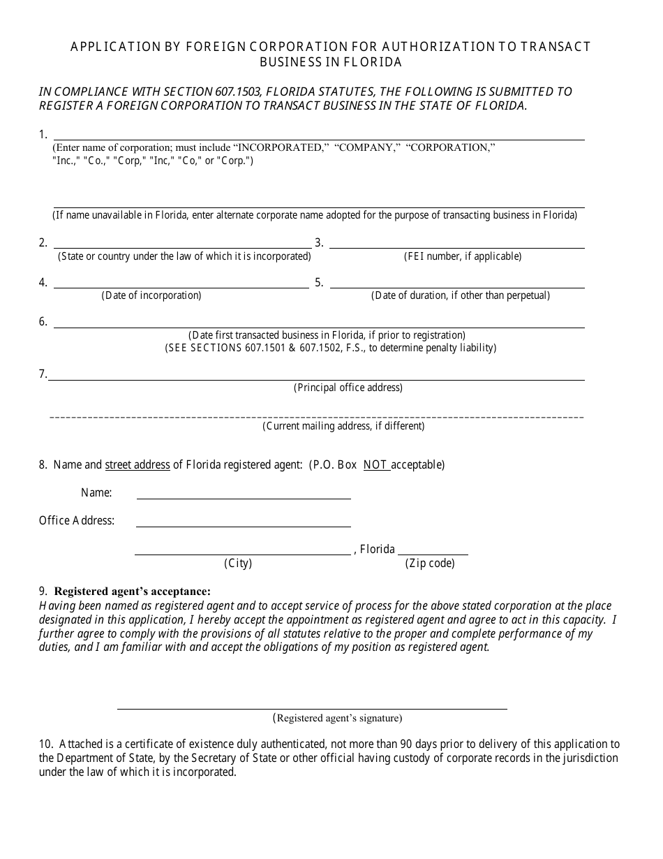 Form CR2E007 Application by Foreign Corporation for Authorization to Transact Business in Florida - Florida, Page 3