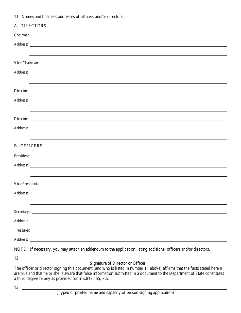 Form CR2E007 Application by Foreign Corporation for Authorization to Transact Business in Florida - Florida, Page 4