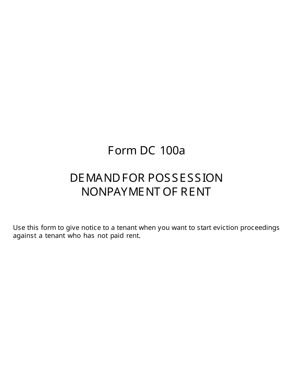 Form DC100A Demand for Possession, Nonpayment of Rent - Michigan, Page 1