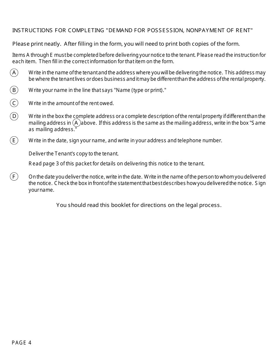 Form DC100A Demand for Possession, Nonpayment of Rent - Michigan, Page 4