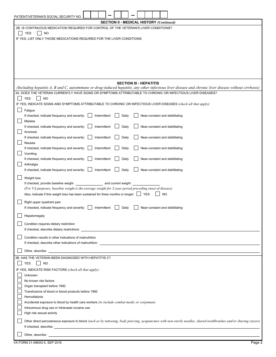 VA Form 21-0960G-5 Hepatitis, Cirrhosis and Other Liver Conditions Disability Benefits Questionnaire, Page 2