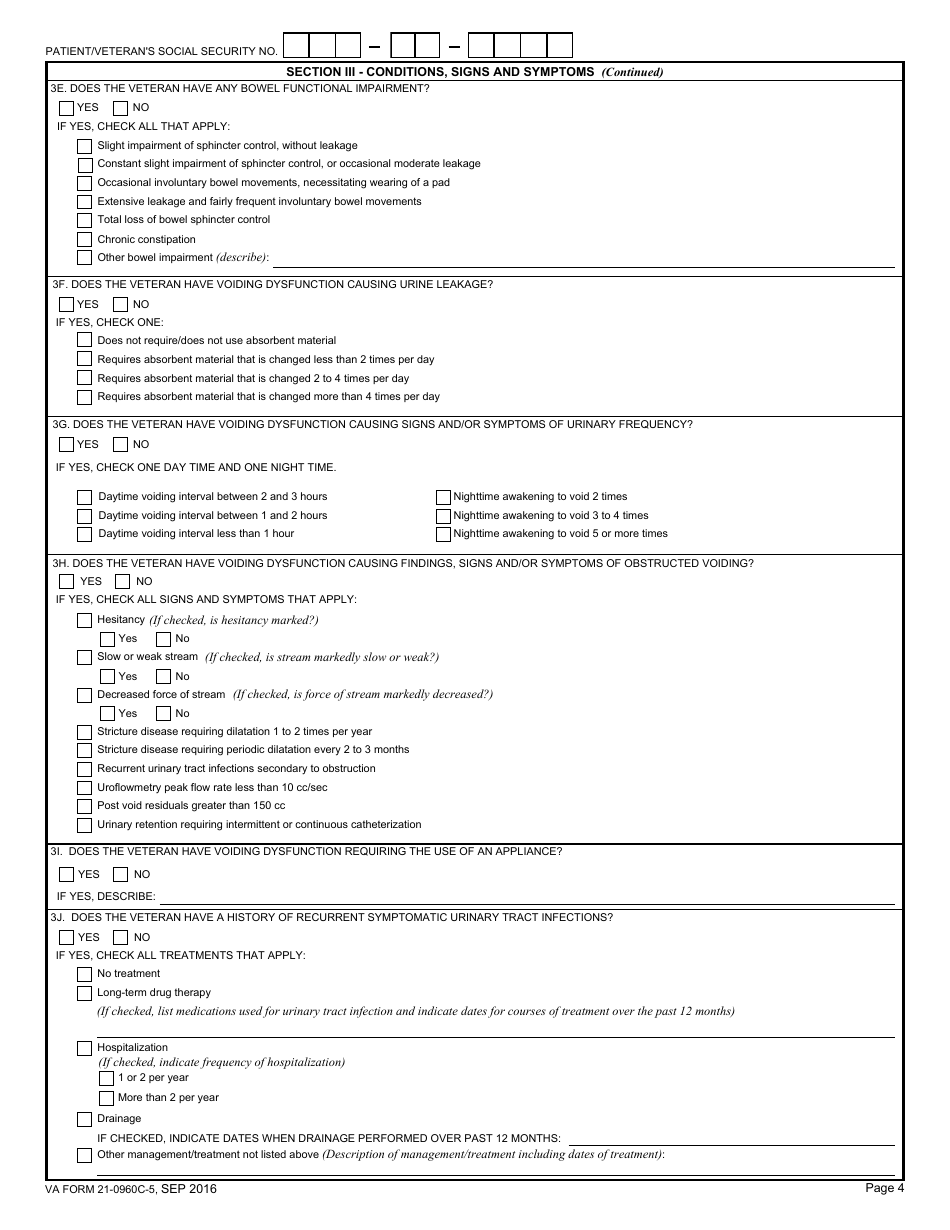 VA Form 21-0960C-5 Central Nervous System and Neuromuscular Diseases (Except Traumatic Brain Injury, Amyotrophic Lateral Sclerosis, Parkinsons Disease, Multiple Sclerosis, Headaches, Tmj Conditions, Epilepsy, Narcolepsy, Peripheral Neuropathy, Sleep Apnea, Cranial Nerve Disorders, Fibromyalgia, Chronic Fatigue Syndrome) Disability Benefits Questionnaire, Page 4