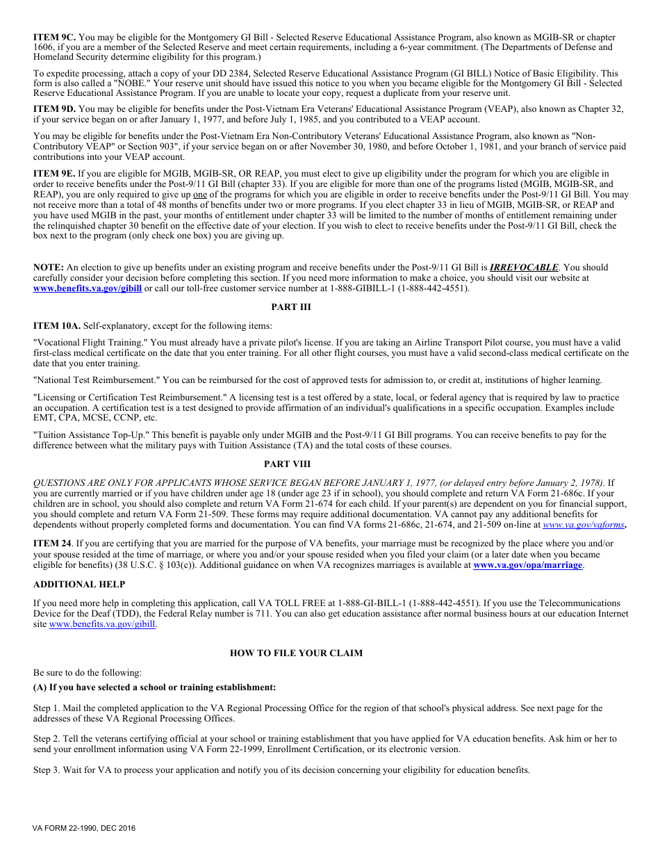 VA Form 22-1990 Application for VA Education Benefits, Page 2