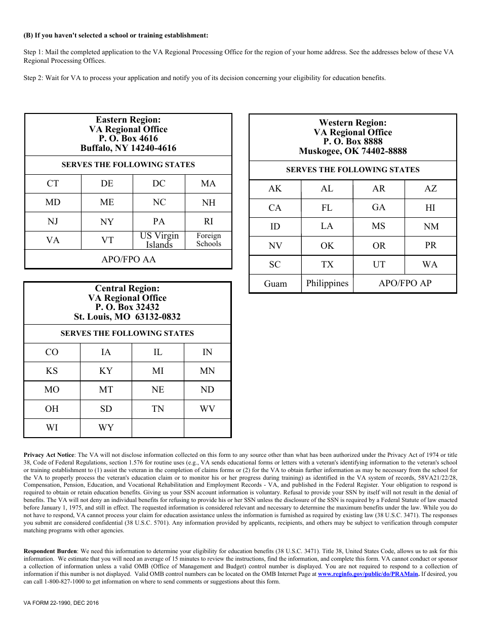 VA Form 22-1990 Application for VA Education Benefits, Page 3