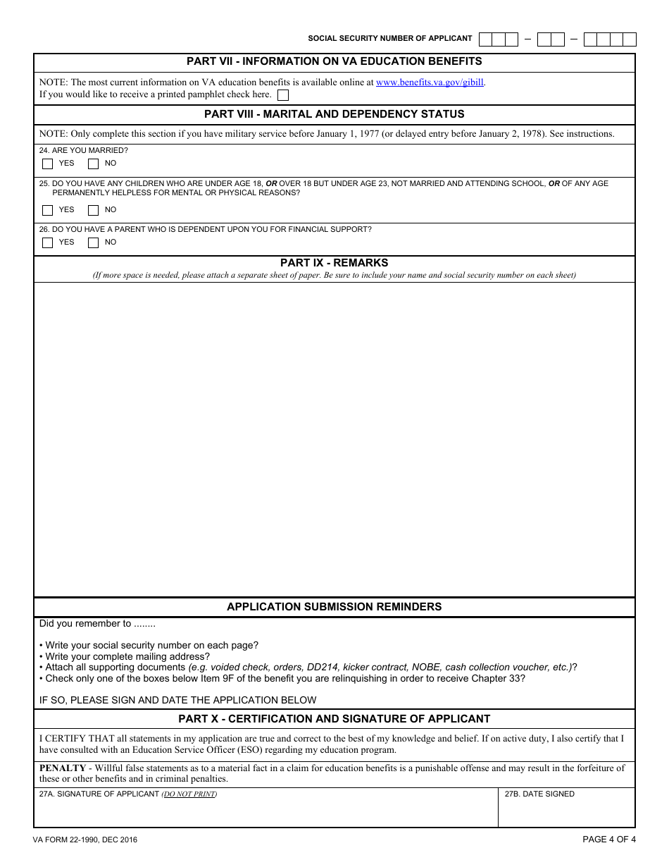 VA Form 22-1990 Application for VA Education Benefits, Page 7