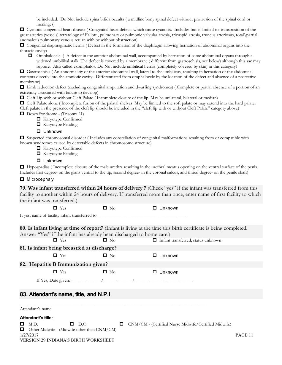 Certificate of Live Birth Worksheet - Indiana, Page 11