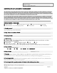 Certificate of Live Birth Worksheet - Indiana
