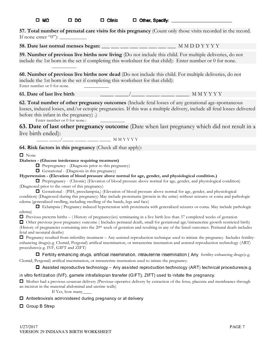 Certificate of Live Birth Worksheet - Indiana, Page 7