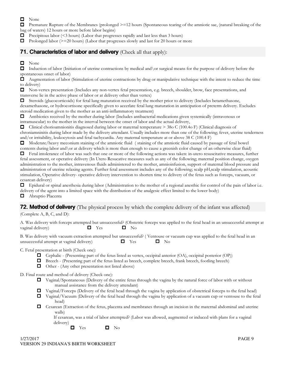 Certificate of Live Birth Worksheet - Indiana, Page 9