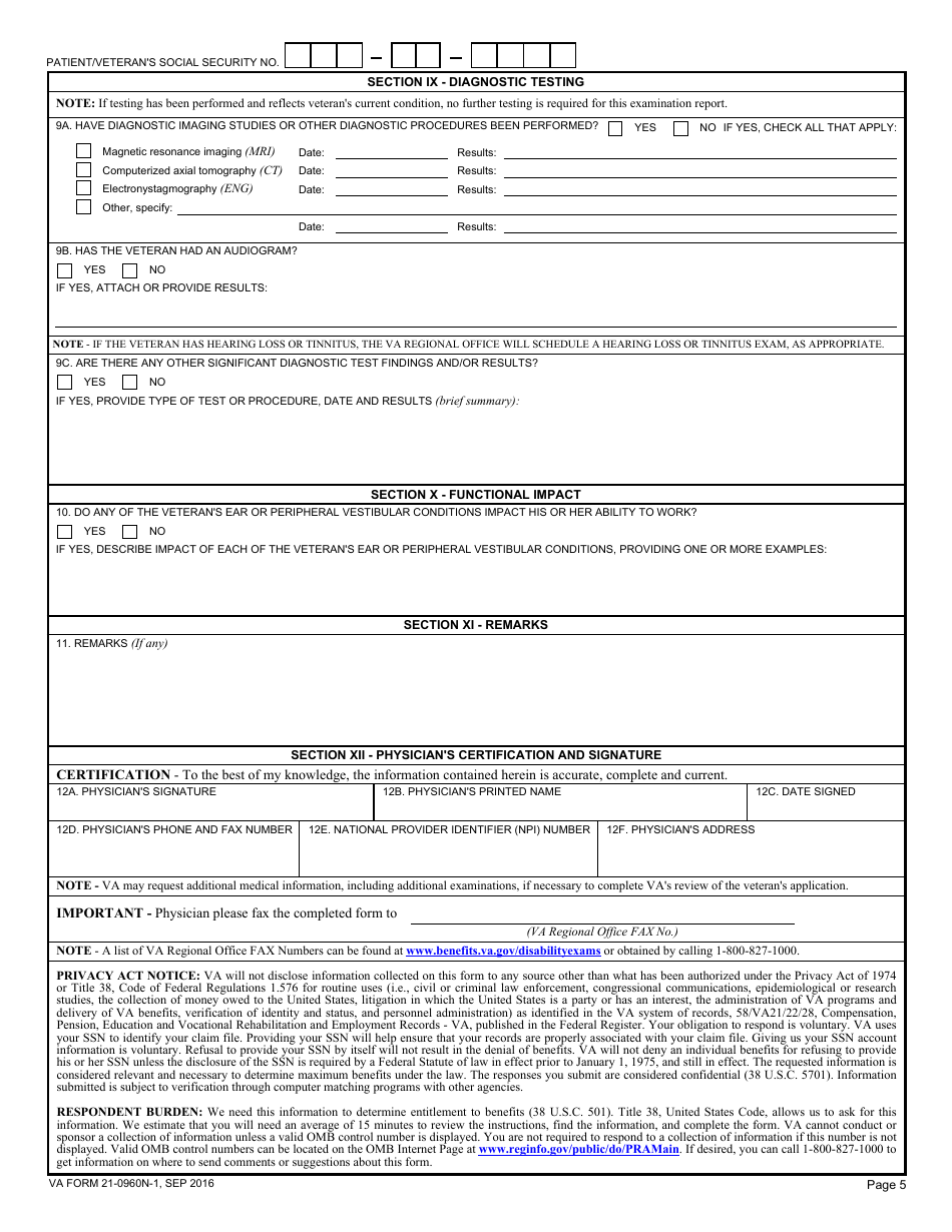 VA Form 21-0960N-1 - Fill Out, Sign Online and Download Fillable PDF ...