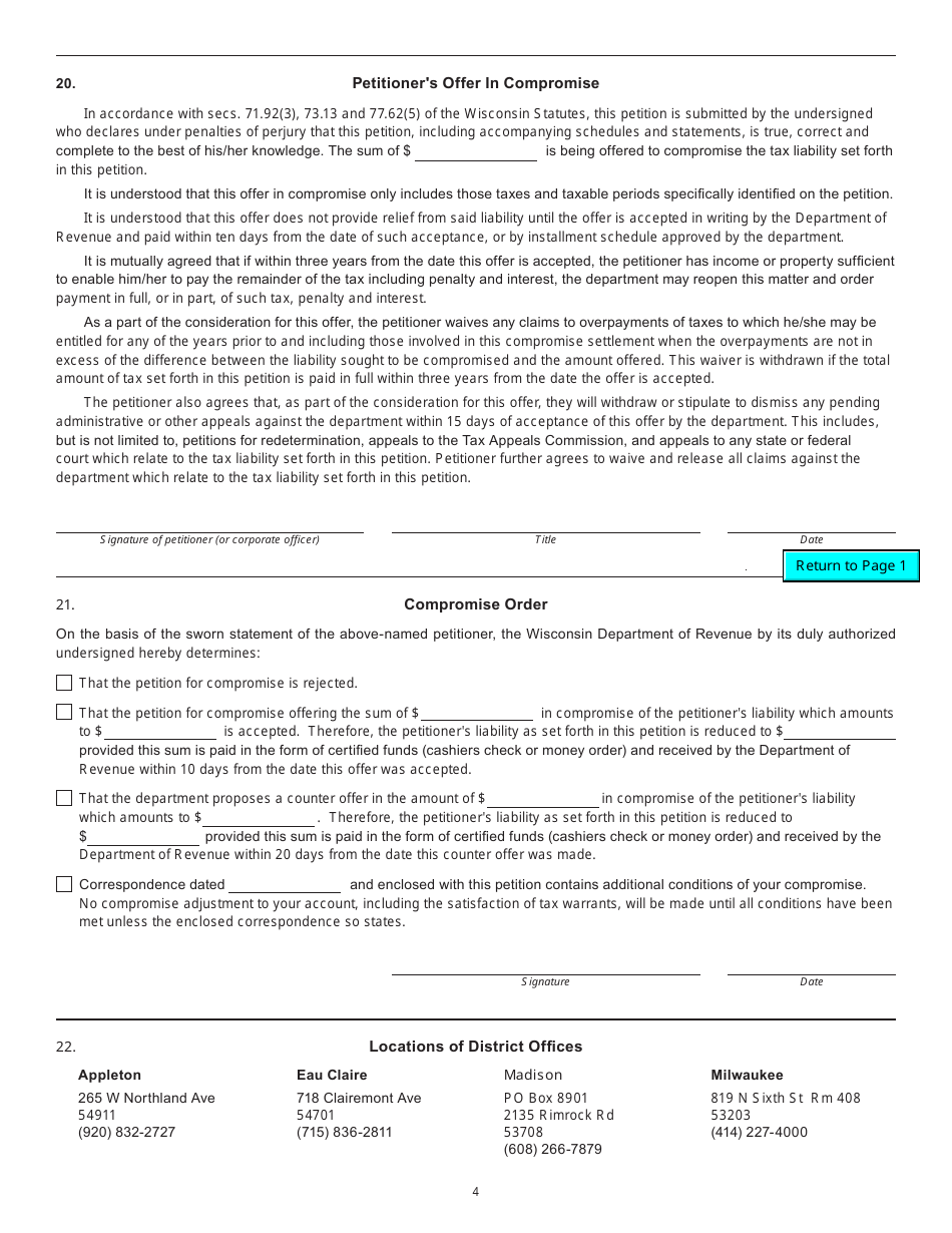 Form A-212 Petition for Compromise of Taxes Based on Inability to Pay - Wisconsin, Page 4