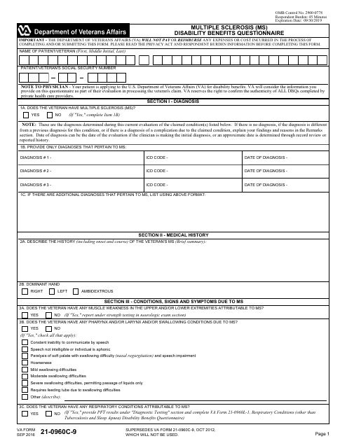 VA Form 21-0960C-9 - Fill Out, Sign Online and Download Fillable PDF ...