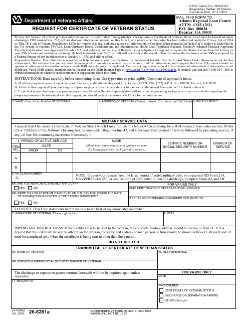 VA Form 26-8261A  Printable Pdf