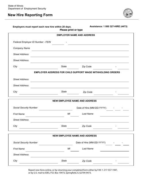 "New Hire Reporting Form" - Illinois Download Pdf