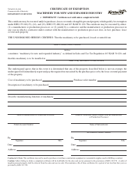Document preview: Form 51A111 Certificate of Exemption - Machinery for New and Expanded Industry - Kentucky