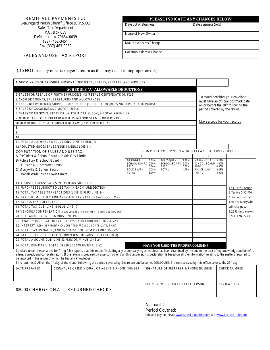 Sales and Use Tax Report - Beauregard Parish, Louisiana, Page 1