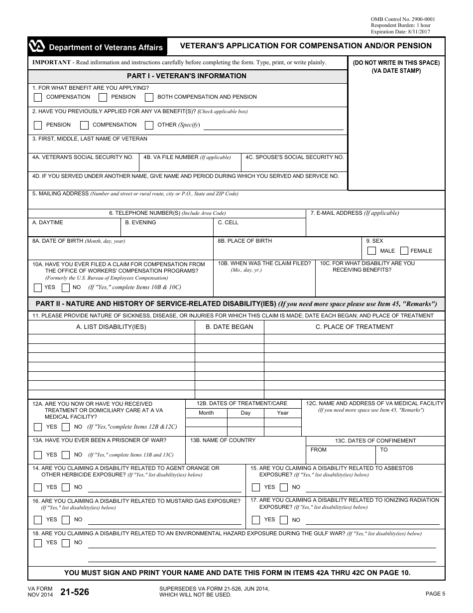 VA Form 21-526 - Fill Out, Sign Online and Download Fillable PDF ...