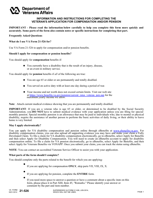 VA Form 21-526  Printable Pdf