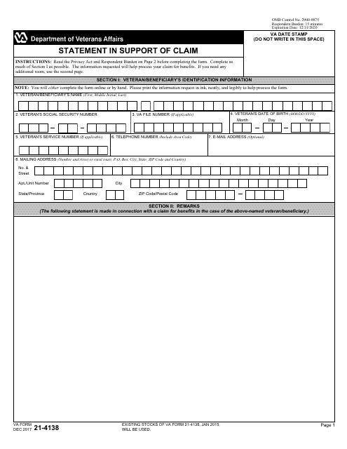 VA Form 21-4138  Printable Pdf