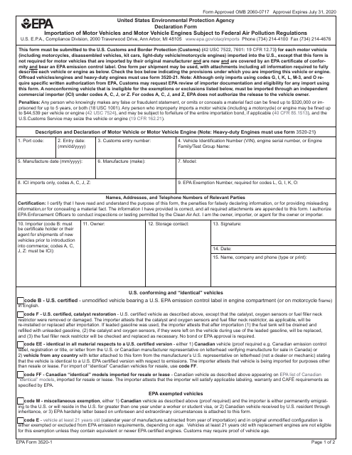 EPA Form 3520-1  Printable Pdf