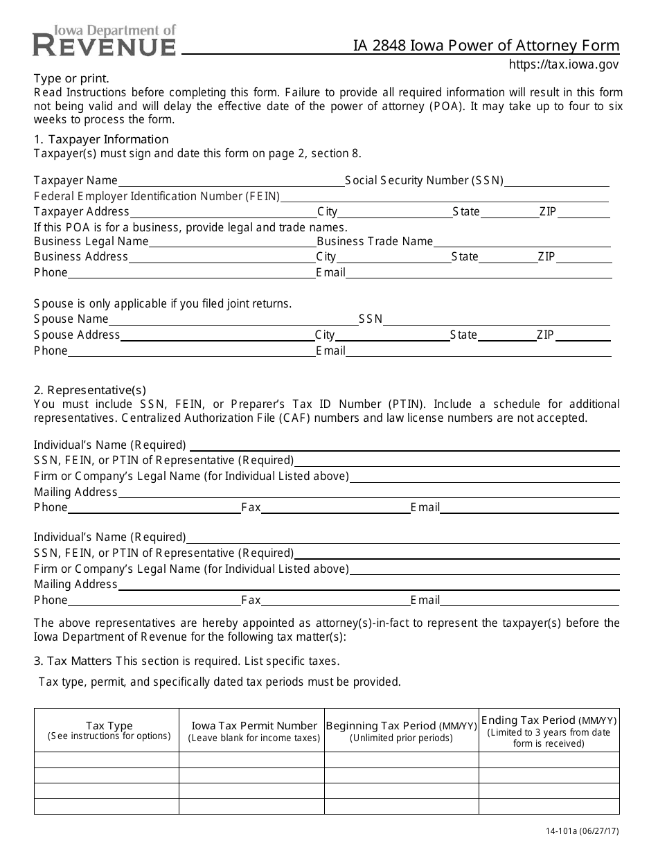 Form IA2848 Iowa Power of Attorney Form - Iowa, Page 1