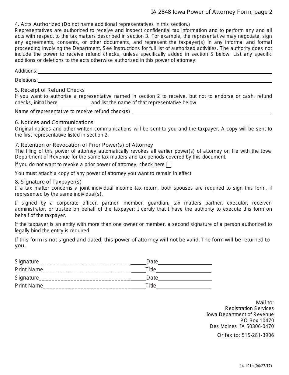 Form IA2848 Iowa Power of Attorney Form - Iowa, Page 2