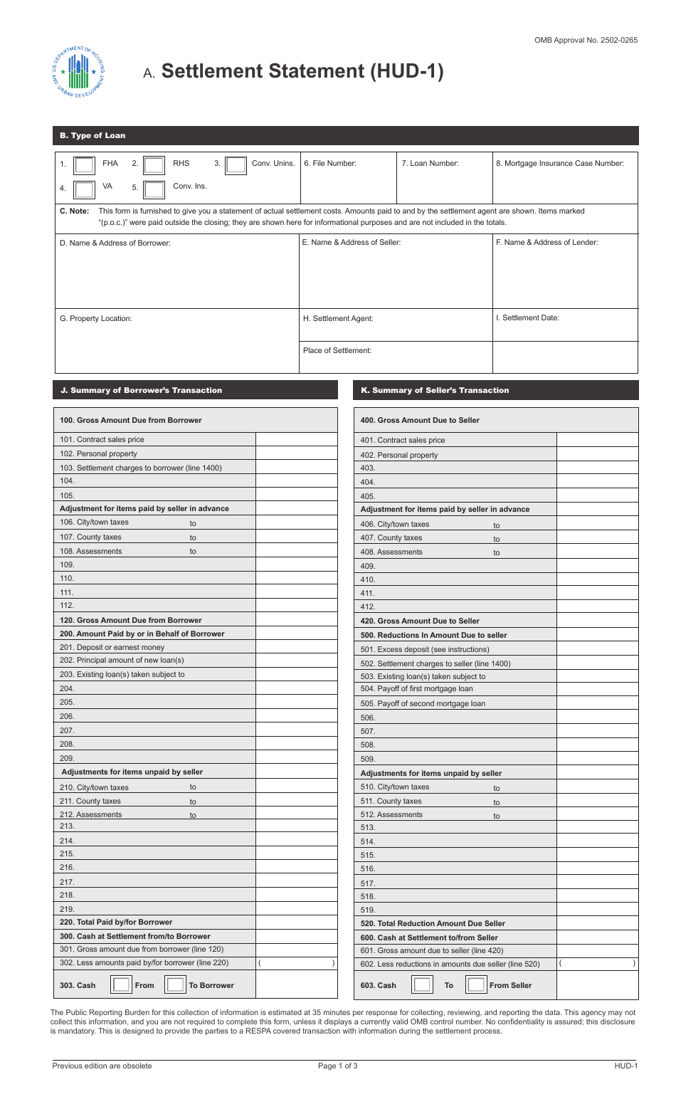 Form Hud-1 Download Fillable Pdf Or Fill Online Settlement Statement |  Templateroller