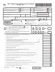 Document preview: Form 763 Virginia Nonresident Income Tax Return - Virginia