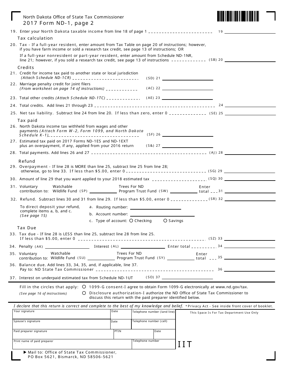 Form Nd 1 2017 Fill Out Sign Online And Download Fillable Pdf North Dakota Templateroller 4420