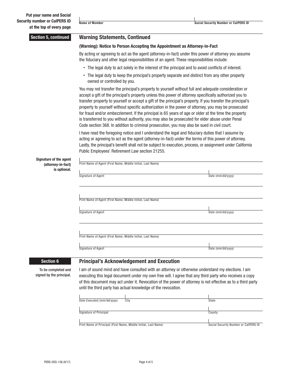 Form PERS-OSS-138 Special Power of Attorney - California, Page 4