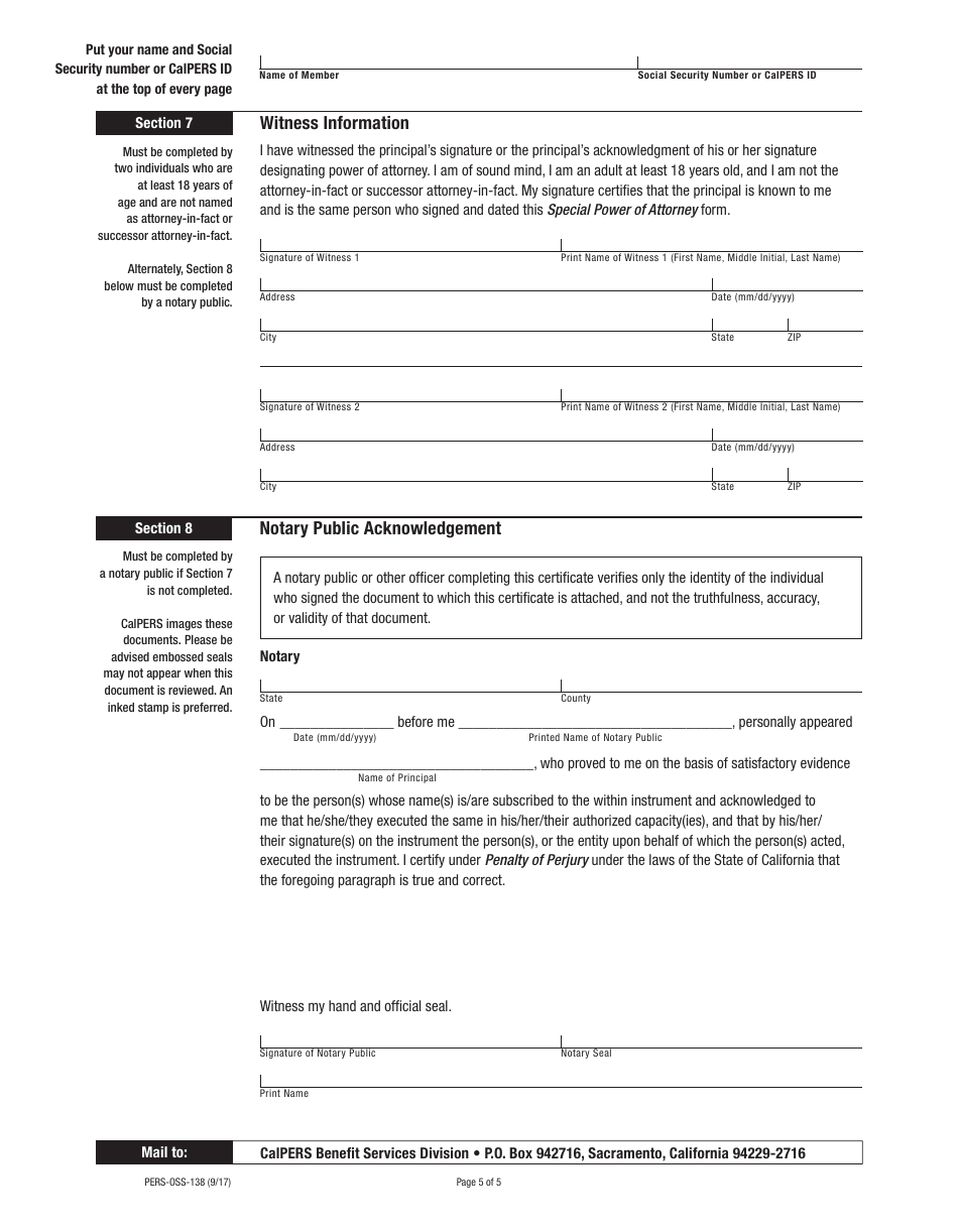 Form PERS-OSS-138 Special Power of Attorney - California, Page 5