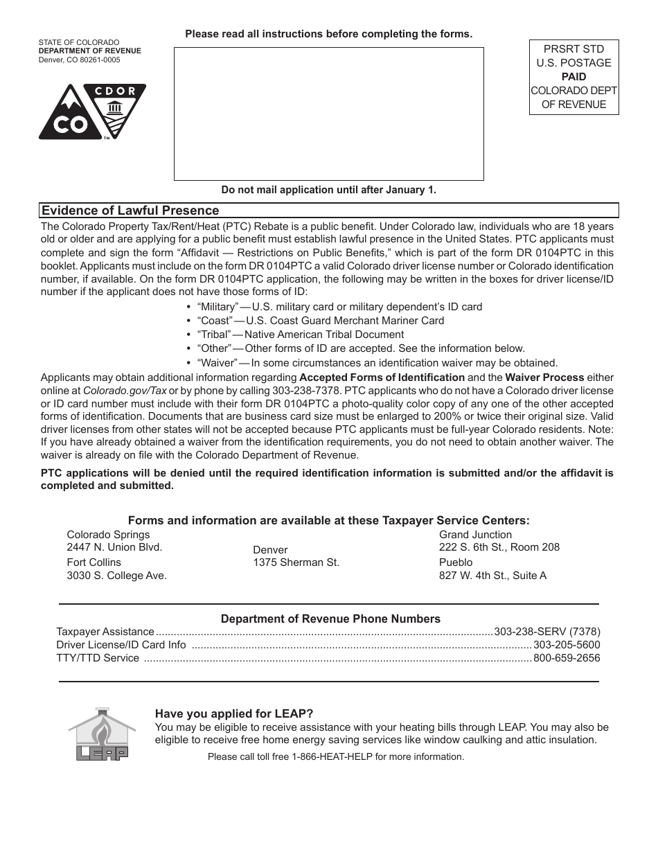 Form DR0104PTC Colorado Property Tax / Rent / Heat Rebate Application - Colorado, Page 12