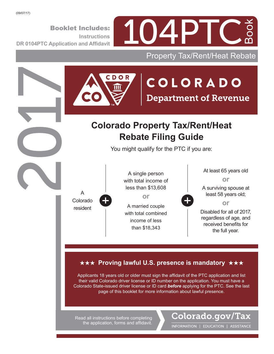 Form DR0104PTC Colorado Property Tax / Rent / Heat Rebate Application - Colorado, Page 1