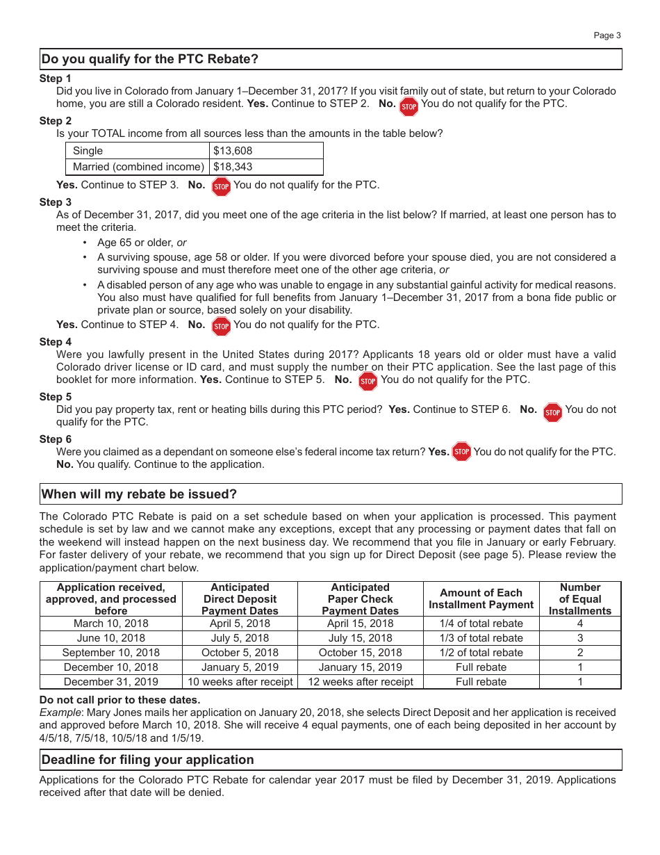 Form DR0104PTC Colorado Property Tax / Rent / Heat Rebate Application - Colorado, Page 3