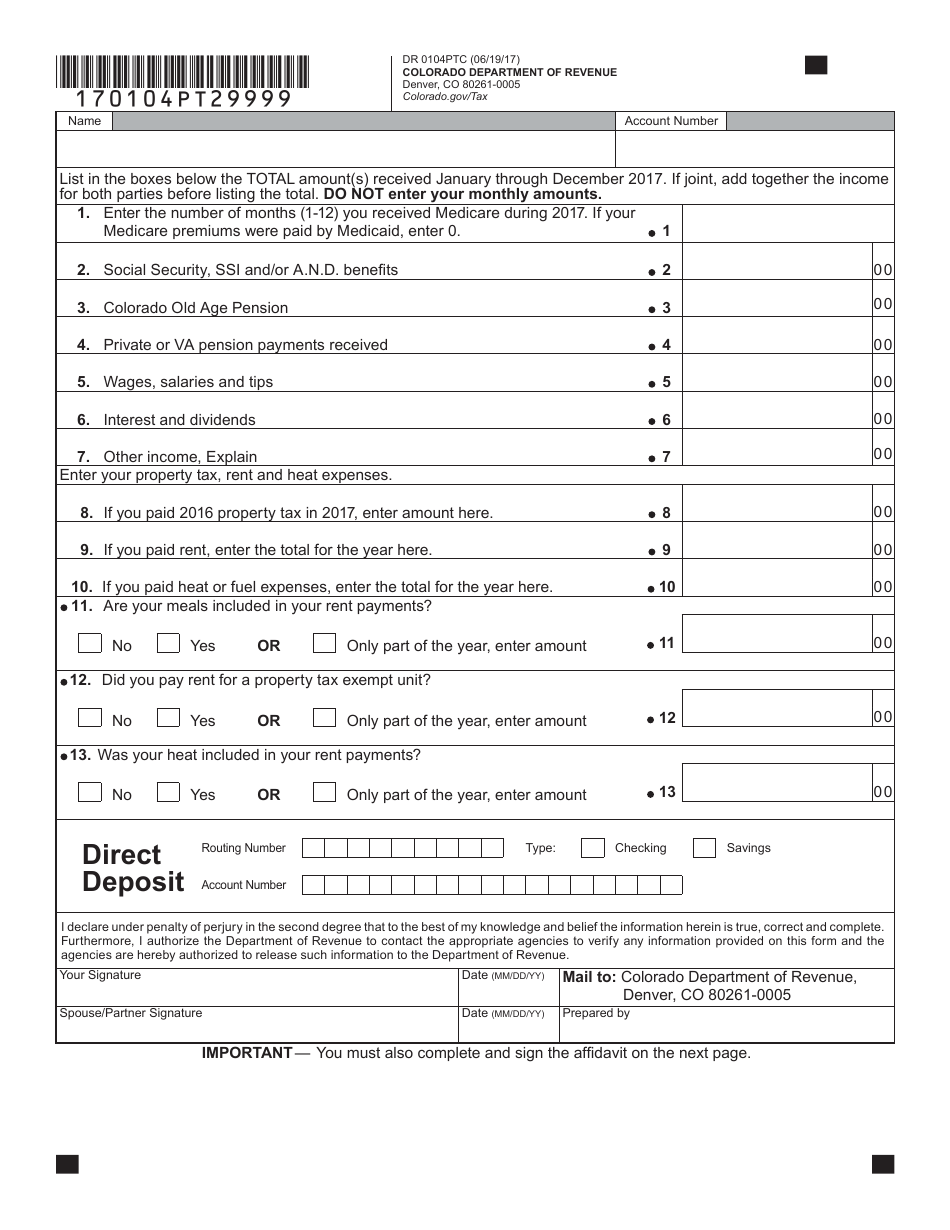 Form DR0104PTC Colorado Property Tax / Rent / Heat Rebate Application - Colorado, Page 8