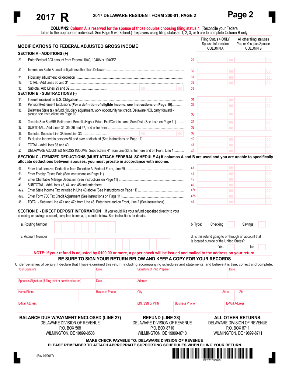 Form 200-01 Resident Individual Income Tax Return - Delaware, Page 15
