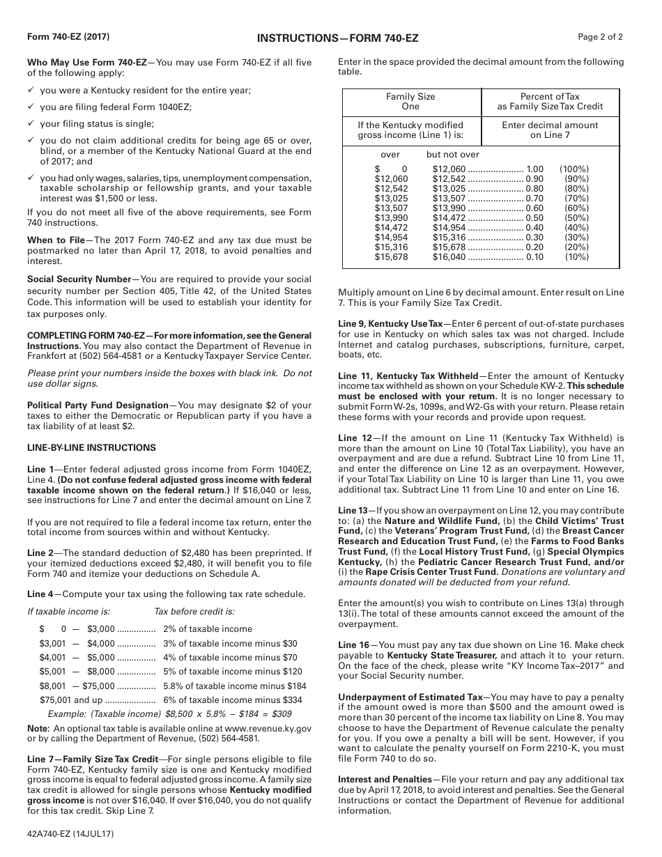 Form 740-EZ Kentucky Individual Income Tax Return - Kentucky, Page 2