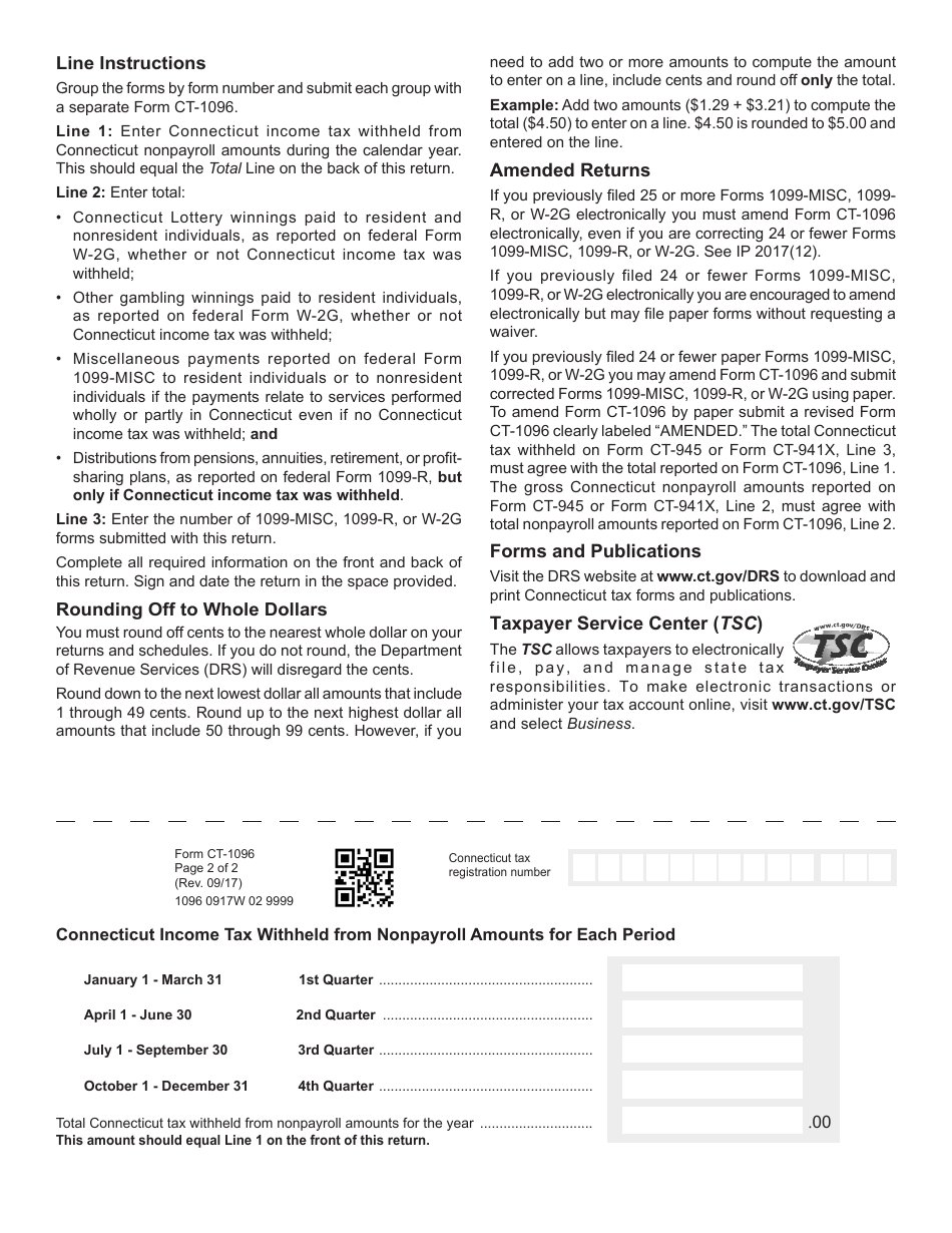 Form CT-1096 Connecticut Annual Summary and Transmittal of Information Returns - Connecticut, Page 2
