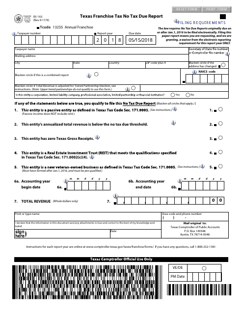 Form 05-163 2018 Printable Pdf